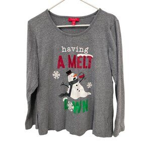 Family PJs Having A Melt Down Long Sleeve Top Size Large Snowflakes Snowman Gray